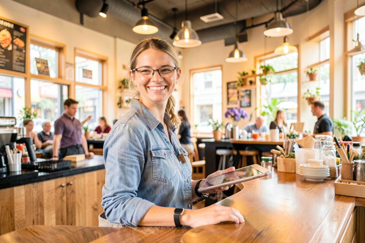 Local Long Island business owner at their counter